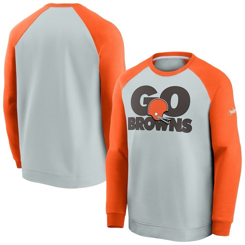 Men's Nike Gray/Orange Cleveland‎ Browns Fan Gear Throwback Go Helmet Sweatshirt